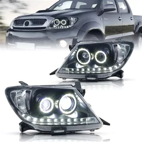 Farol Hilux Em Led Mascara Negra 2006 Até 2011 Angel Eyes