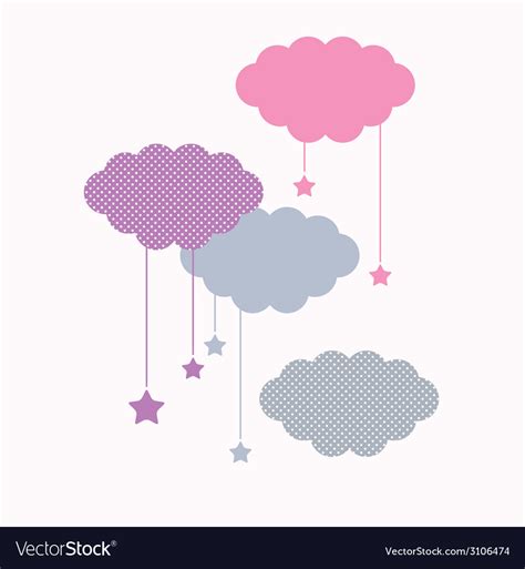 Beautiful Cute Sleeping Clouds With Stars Vector Image