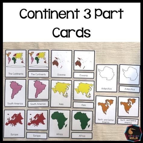 Montessori Continent 3 Part Cards Continents Cards Montessori Geography