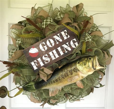 Fishing Wreath Gone Fishing Man Cave Decor Fishermans Etsy In 2020