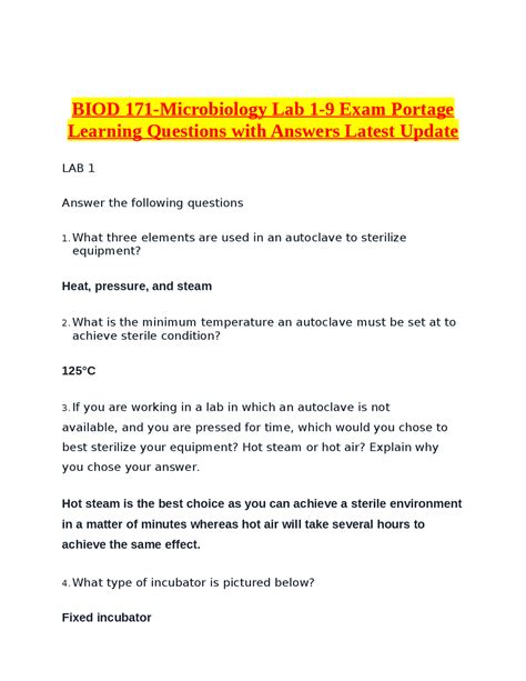 Biod Microbiology Lab Exam Portage Learning Questions With