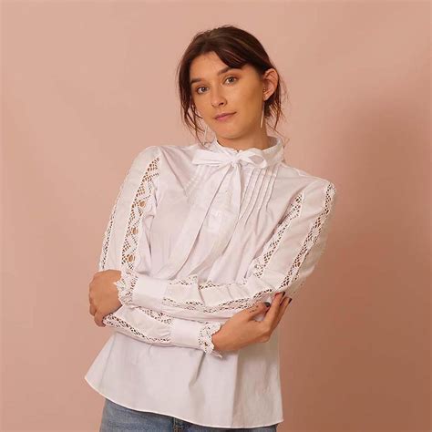 Blusa De Manga Larga De Encaje Blanco Lujosamente Adornada Con Etsy