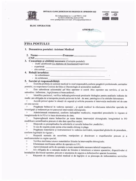 Fisa Post Asistent Medical Bloc Operator Pdf