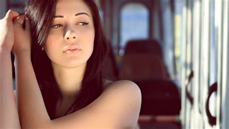 X X Women Model Brunette Long Hair Face Indoors Open