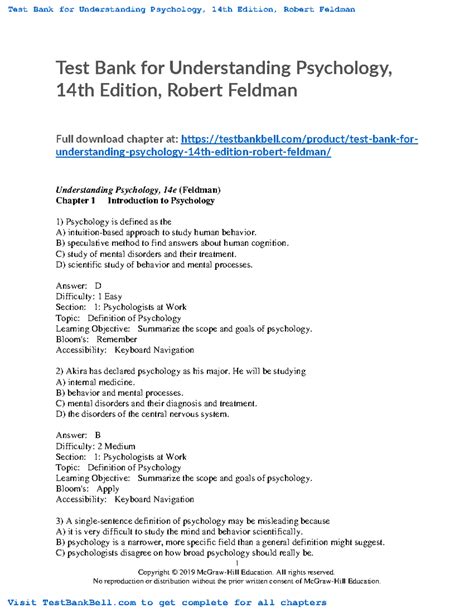 671548455 Test Bank For Understanding Psychology 14th Edition Robert Feldman 1 Copyright