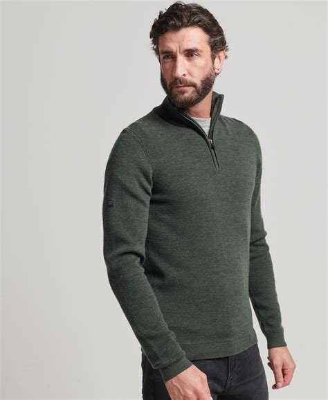 Mens Merino Half Zip Jumper In Green Superdry Uk