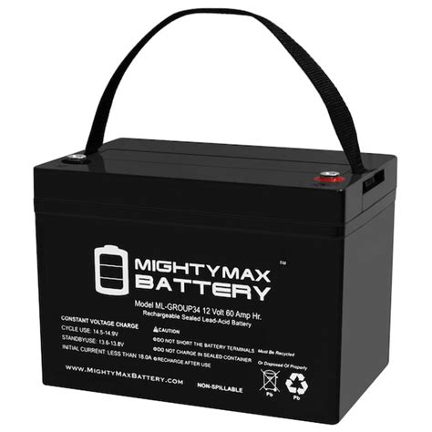 Mighty Max Battery 12 Volt 60 Ah GROUP 34 Gel Type Rechargeable Sealed