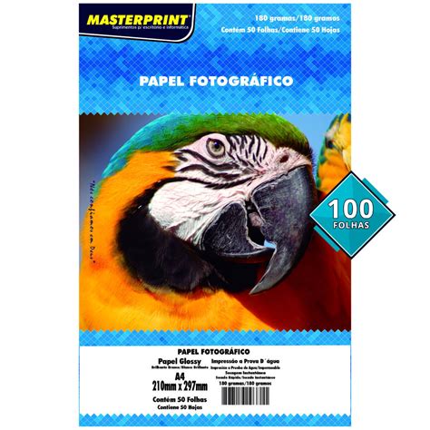 Papel 180g A4 Fotográfico Glossy Masterprint 100 Folhas Mundoware