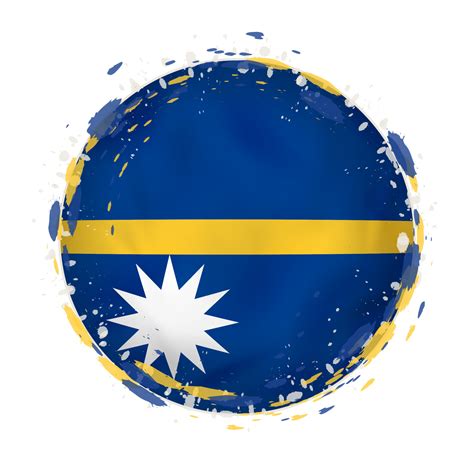 Round Grunge Flag Of Nauru With Splashes In Flag Color Vector