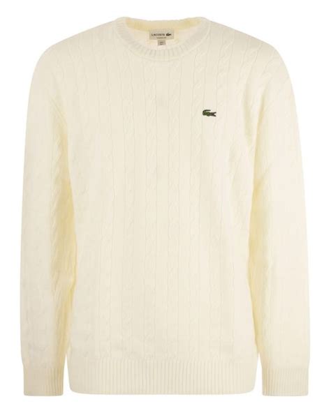 Lacoste Plaited Wool Crew Neck Sweater In Natural For Men Lyst