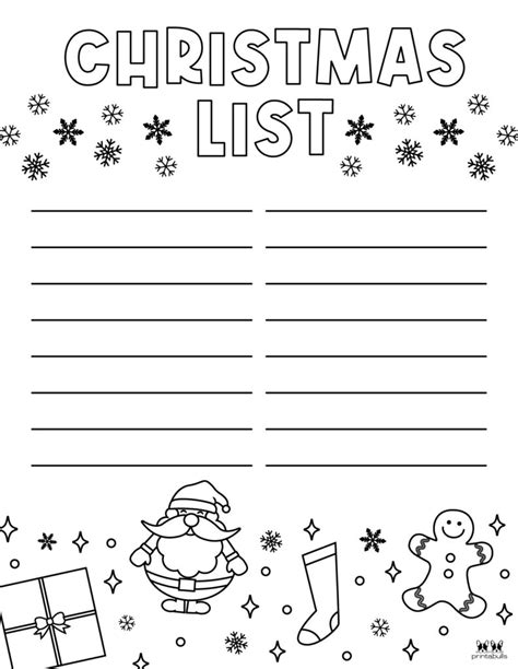 Printable Christmas List Black And White