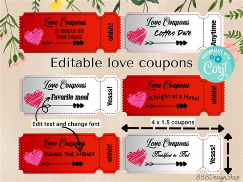 Editable Love Coupons For Valentines Day Valentines T Etsy