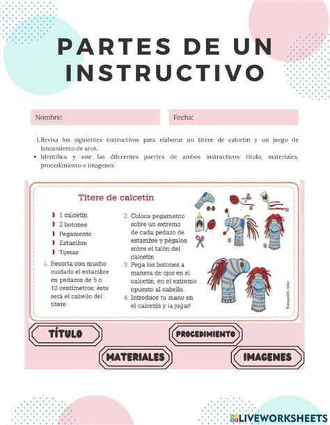 Partes De Un Instructivo Interactive Worksheet Texto Instructivo Para