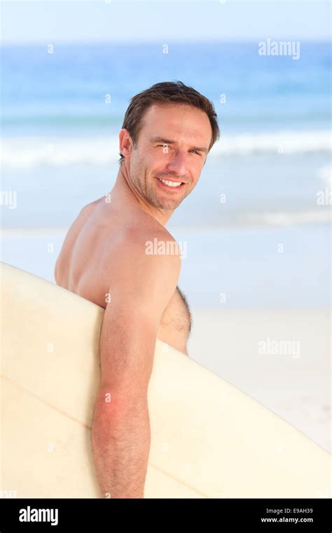 Man With His Surfboard Stock Photo Alamy