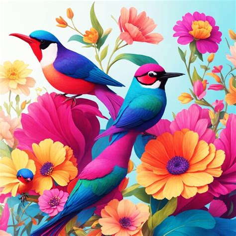 Ilustración de pájaros y flores Archivo PSD Premium