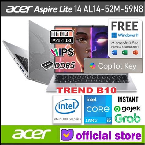 Jual Acer Aspire Lite Al14 52m 59n8 Intel Core I5 1334u [8 512gb] 14 Wuxga Ips Copilot Key Win11