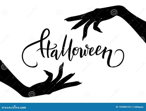 Halloween Postcard with Creepy Hands and Calligraphy Text, Vector ...