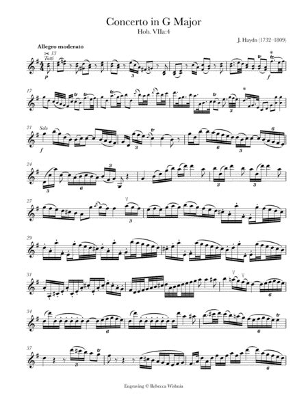 Violin Concerto In G Major Hob Viia Arr Rebecca Wishnia By