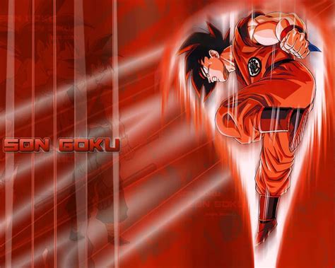 Download Dragon Ball Z Goku Jumping Against Red Wallpaper