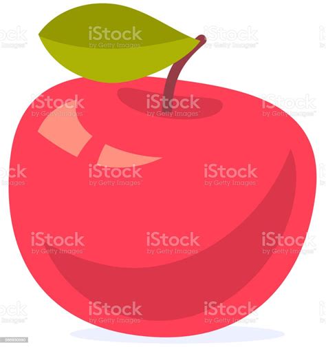 Vector Colorful Illustration Of Big Red Apple With Green Leaf Stock