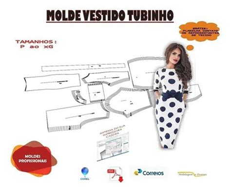 Molde Vestido Tubinho Modelagem P Ao Xg Por Email Elo