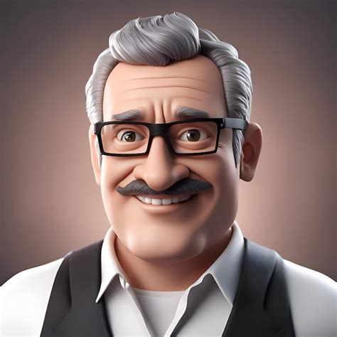 Retrato De Un Hombre Mayor Con Bigote Y Gafas Renderizado En 3d Foto