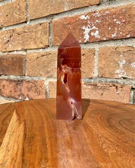 Druzy Carnelian Tower Red Quartz Crystal Obelisk Carving Etsy