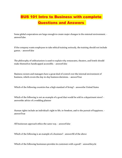 Bus Intro To Business With Complete Questions And Answers