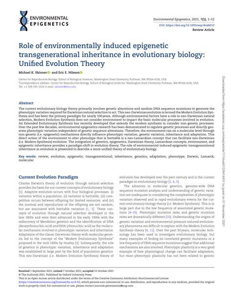 Pdf Role Of Environmentally Induced Epigenetic Transgenerational