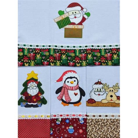 Kit Panos De Prato Bordado Patchwork Natal Bainha No Shoptime