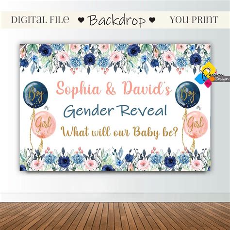 Printable Boy Or Girl GENDER REVEAL Blush And Navy Floral Etsy