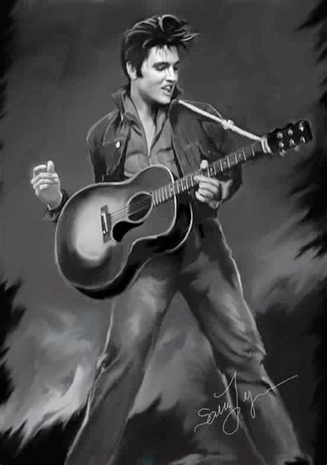 A Drawing Of Elvis Presley Holding An Acoustic Guitar