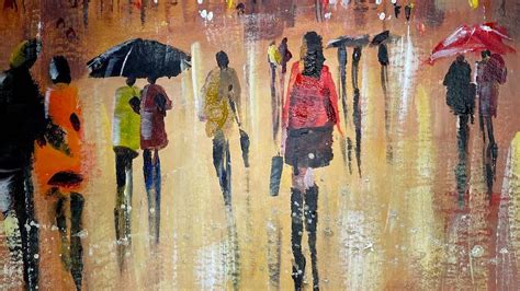 Acrylic Painting People Walking In The Rain YouTube