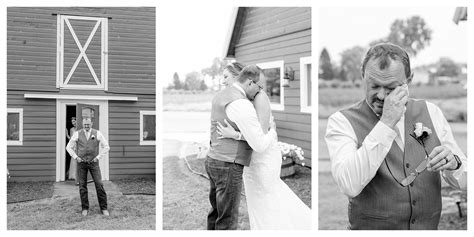 Wedding First Look In Front Of Barn At Pondview Farm Mn Minnesota