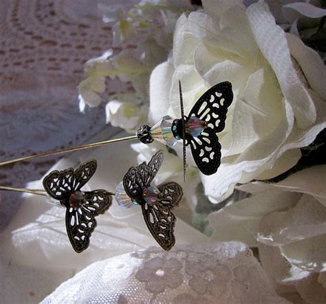 Wonderland Flutterby Butterfly Victorian Hat Pin With Bling Bridal