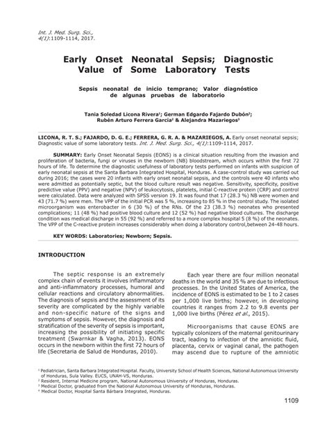 Pdf Early Onset Neonatal Sepsis Diagnostic Value Of Some Laboratory