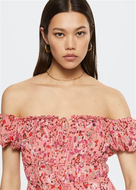 Ruched Detail Flower Dress Women Mango Outlet Usa