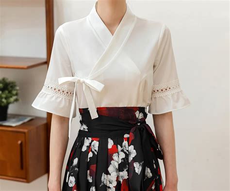 Women S Modern Hanbok Jeogori Top Blouse White Black Etsy