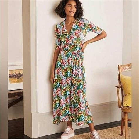 Boden Floral Lavinia Jersey Midi Wrap Dress Gem