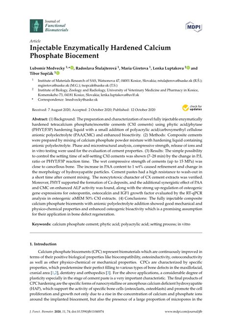 Pdf Injectable Enzymatically Hardened Calcium Phosphate Biocement