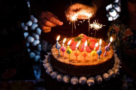 Detail Of Strawberry And Meringue Naked Cake Seen From Above Stories High Stock Photo