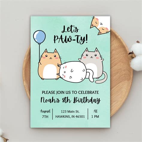 Cat Birthday Invitation Template Cat Theme Birthday Invitation Are You Kitten Me Birthday Paw