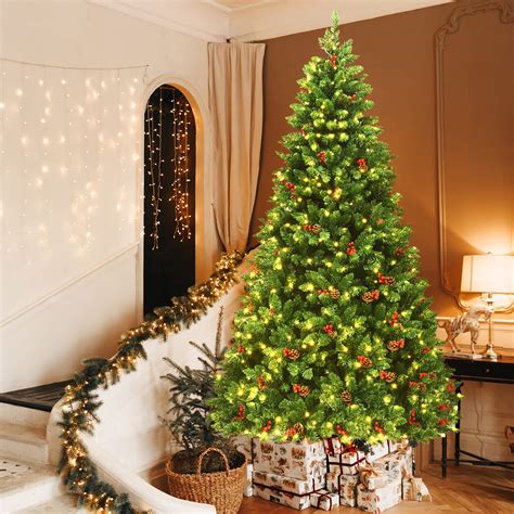 Gymax 7 5ft Pre Lit Christmas Tree Hinged Artificial Tree Decoration