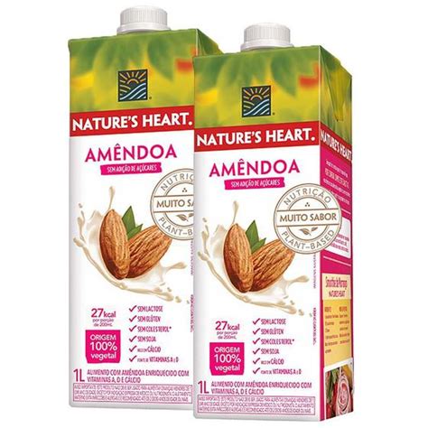 Kit 2x Bebida Vegetal Amêndoa Natures Heart Nestlé 1 Litro Natures