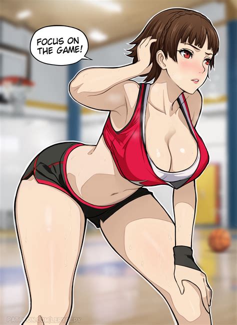 Rule 34 1girls Alternate Breast Size Atlus Booty Shorts Breasts Brown Hair Cleavage Dialogue