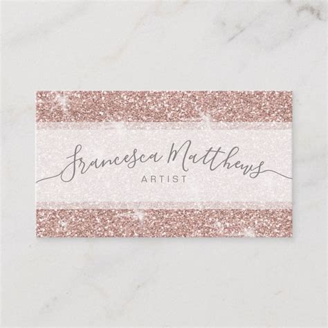 Girly Chic Faux Rose Gold Glitter Script Sparkle Business Card Zazzle Gold Glitter