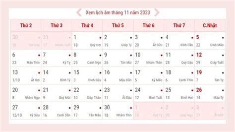 Bí quyết xem lịch Âm tháng 11 Lịch Vạn Niên tháng 11 năm 2023 chính