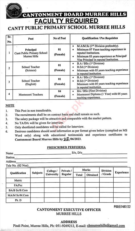 Cantonment Board Murree Jobs Job Advertisement Pakistan