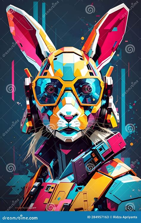 Robotic Rabbit Animal Fiction with Cyberpunk Glasses and Armor Wpap ...