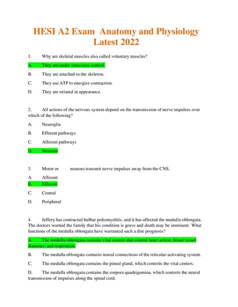 HESI A2 Exam Anatomy And Physiology Latest 2022 Questions And Verified